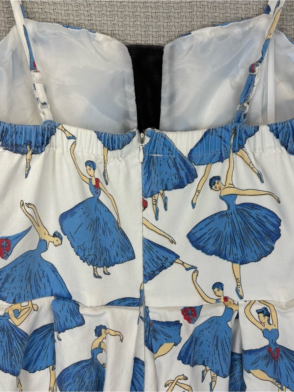 Kling Spaghetti Strap Blue Ballerina Print Mini Dress Sz S Pin Up Retro No Tag - Picture 5 of 7